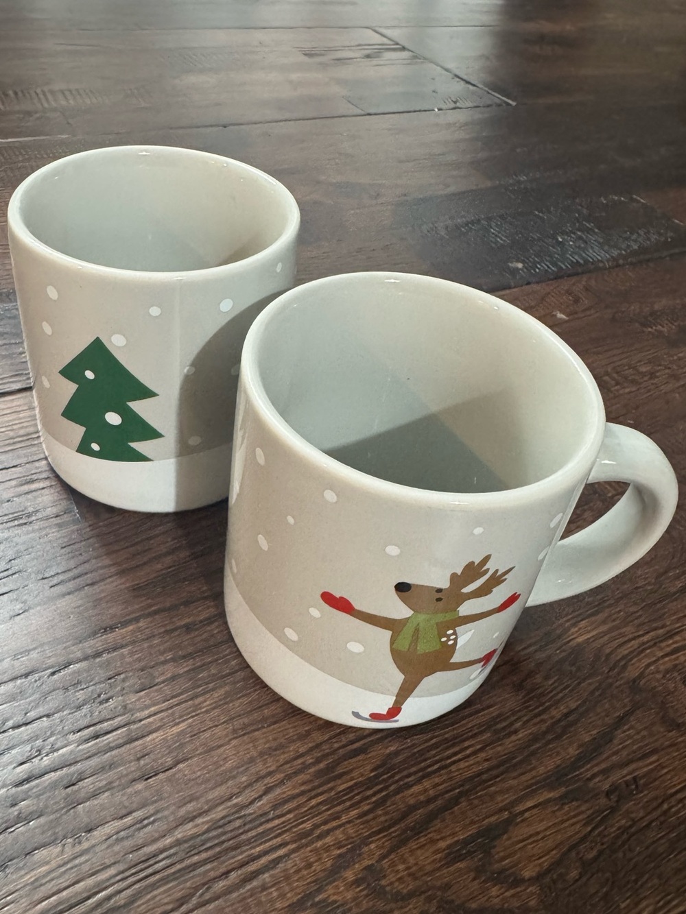 Crate & Barrel Festive Reindeer & Tree Ceramic Holiday Espresso Mug Set